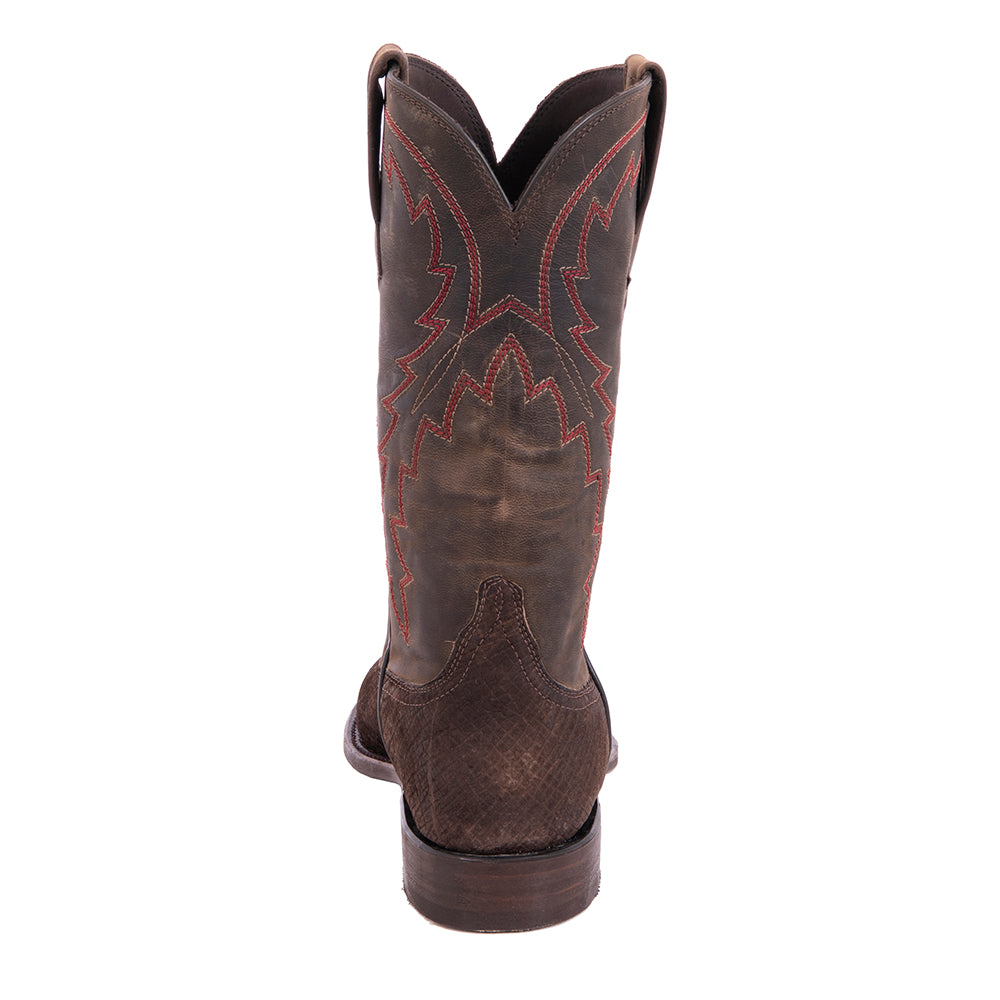 Men's 12" Chocolate Hippo Red Stitch Roper Boot