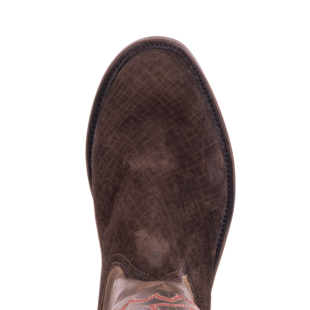 Men's 12" Chocolate Hippo Red Stitch Roper Boot
