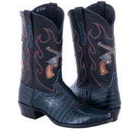 Men's Navy Crocodile and Crossed Pistol Cowboy Boots