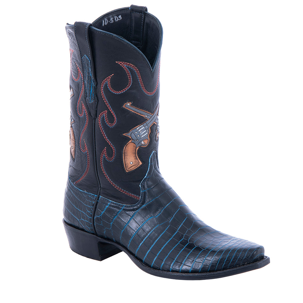 Men's Navy Crocodile and Crossed Pistol Cowboy Boots