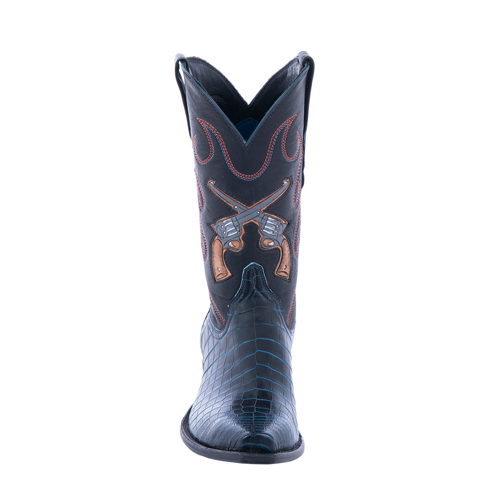 Men's Navy Crocodile and Crossed Pistol Cowboy Boots