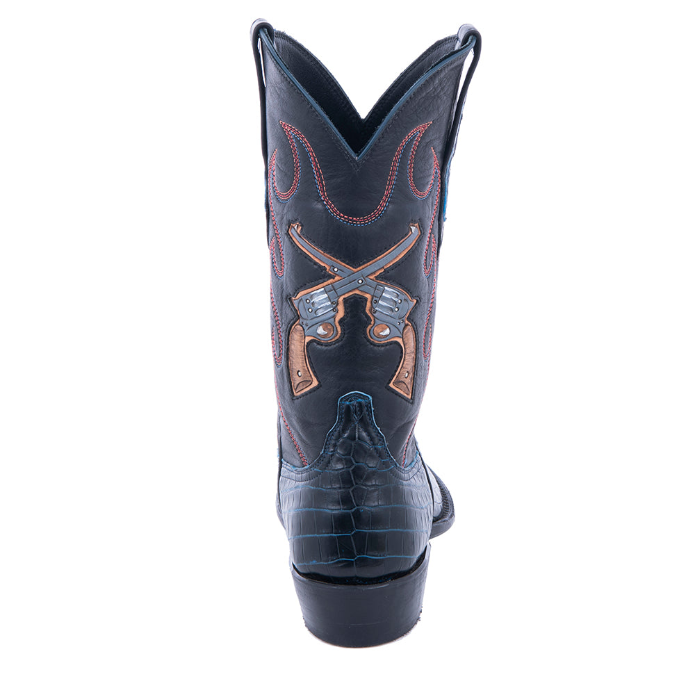 Men's Navy Crocodile and Crossed Pistol Cowboy Boots