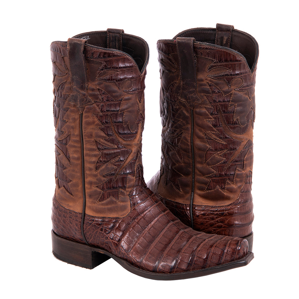 Men's 12" Cigar Caiman Canella Goat Fern Inlay Cowboy Boot with Mini Vibram