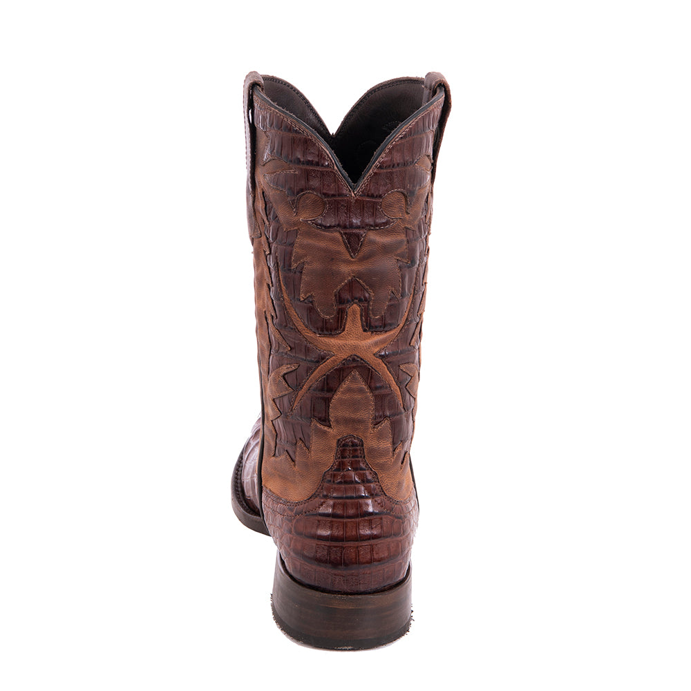 Men's 12" Cigar Caiman Canella Goat Fern Inlay Cowboy Boot with Mini Vibram