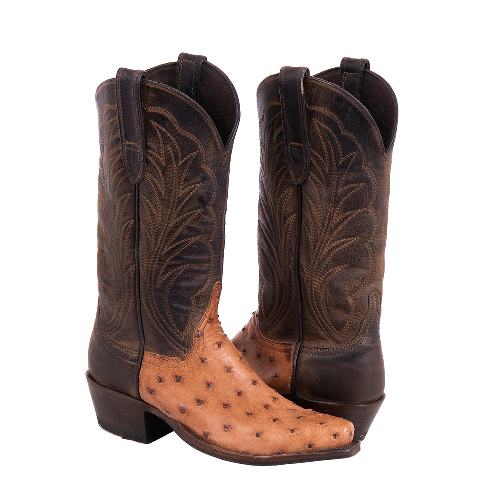Ladies 12" Brandy Full Quill Ostrich, Canella Goat Cowboy Boots