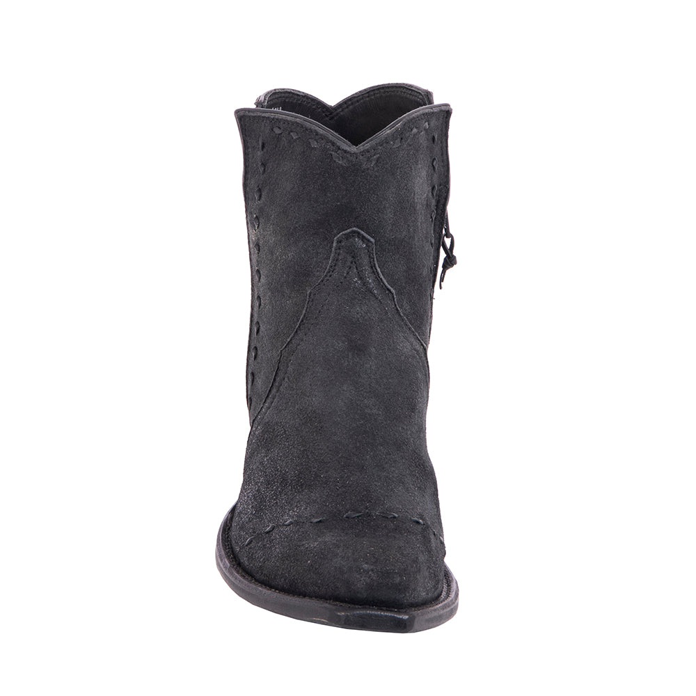 Ladies Black Break Goat Buckstitched Short Boots