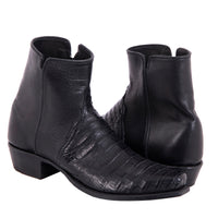 Men's Short Black Caiman Black Aniline Boot with Mini Vibram Sole