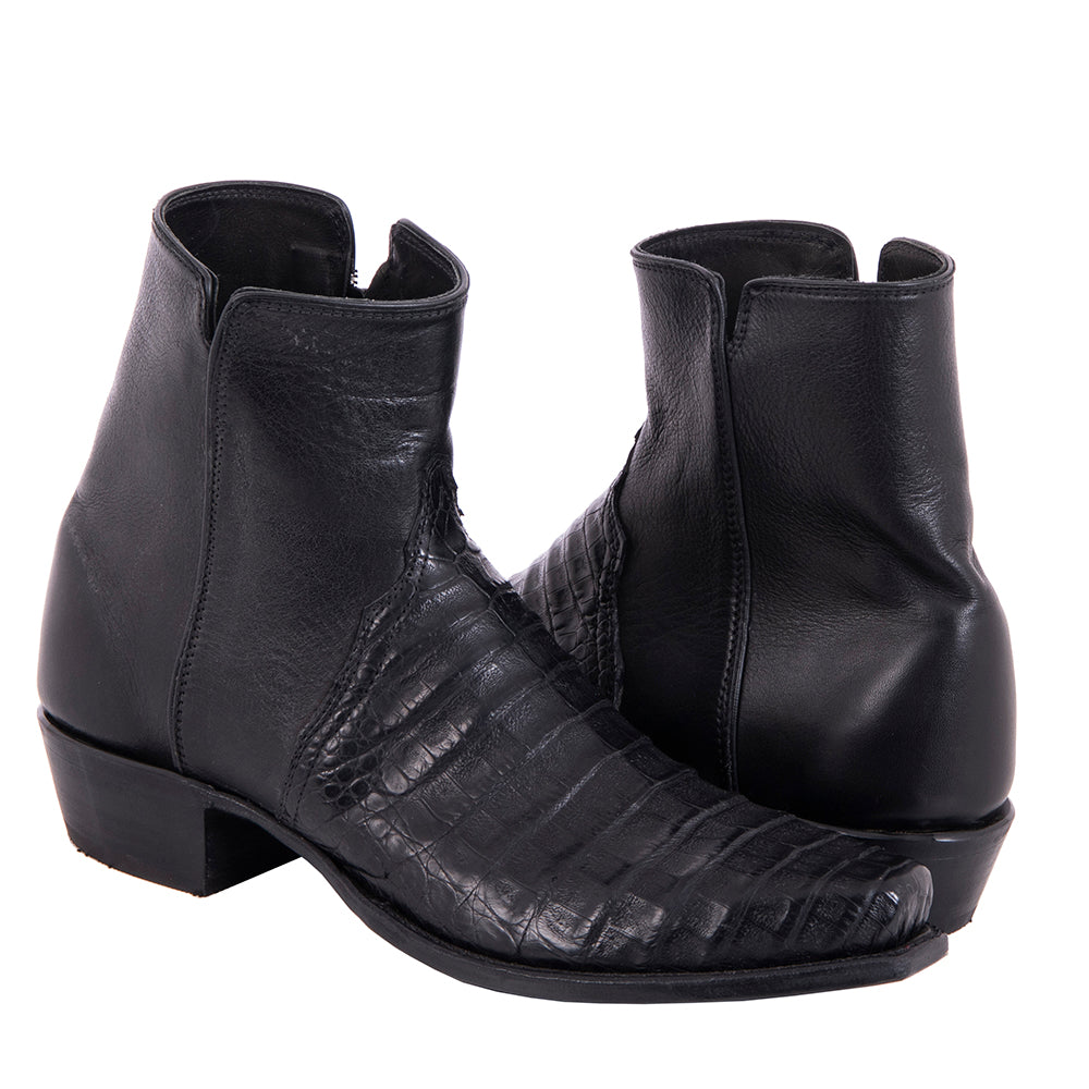 Men's Short Black Caiman Black Aniline Boot with Mini Vibram Sole