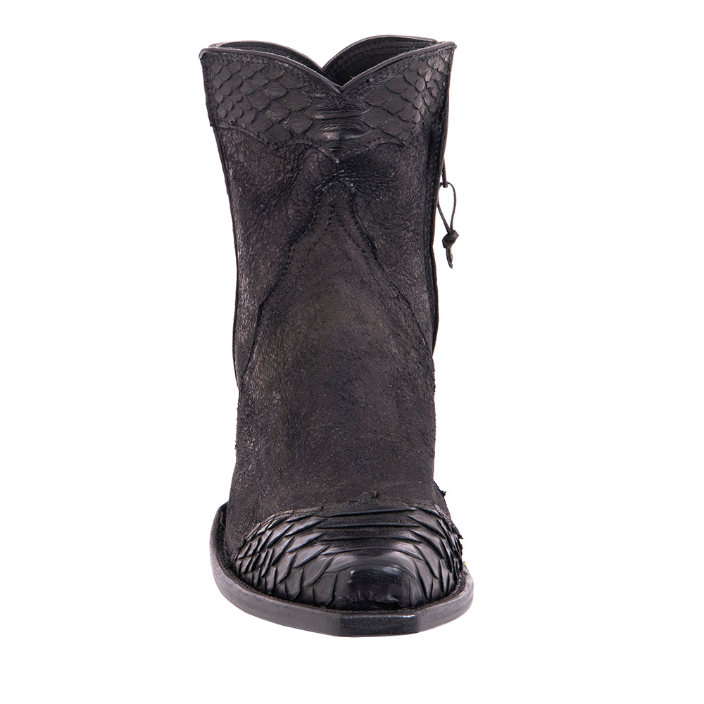 Ladies' Shorty Black Break Goat with Black Python Wingtip, Heel Fox & Collar