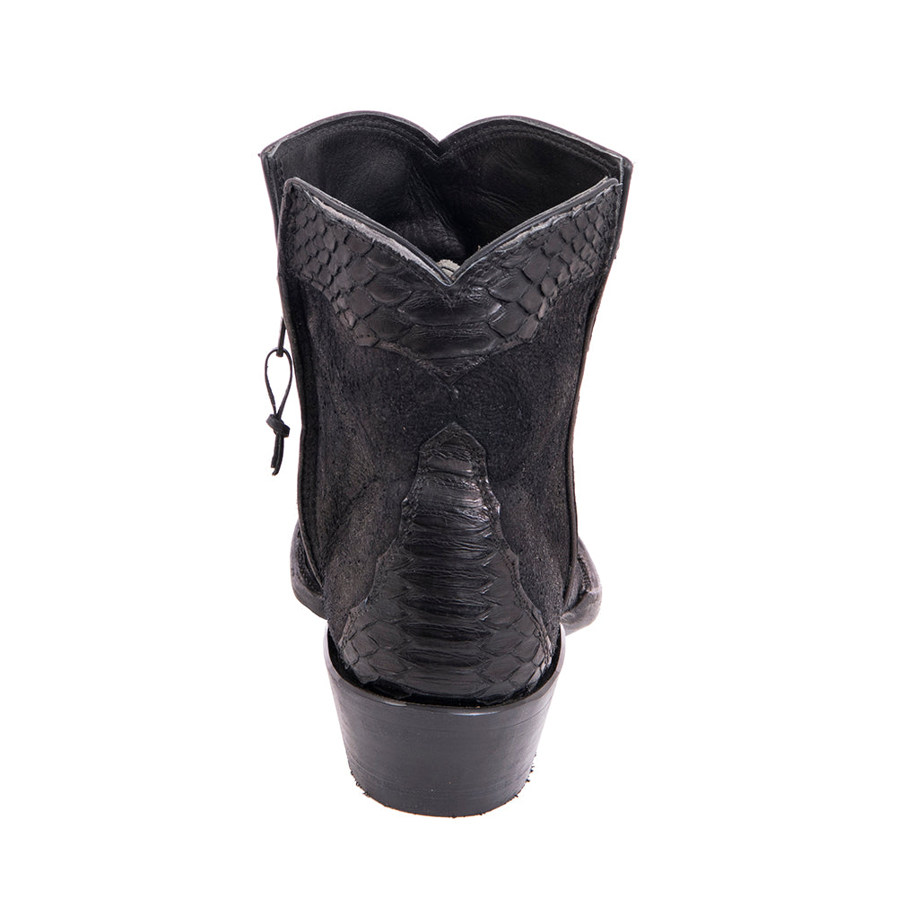 Ladies' Shorty Black Break Goat with Black Python Wingtip, Heel Fox & Collar