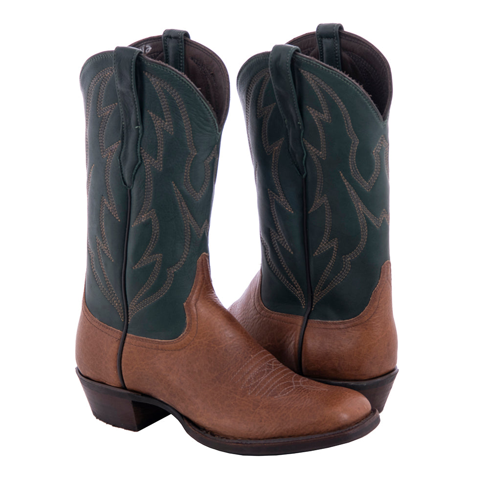 Men's Bourbon Bison and Green Renaissance Crown Stitch Cowboy Boot with Mini Vibram Sole