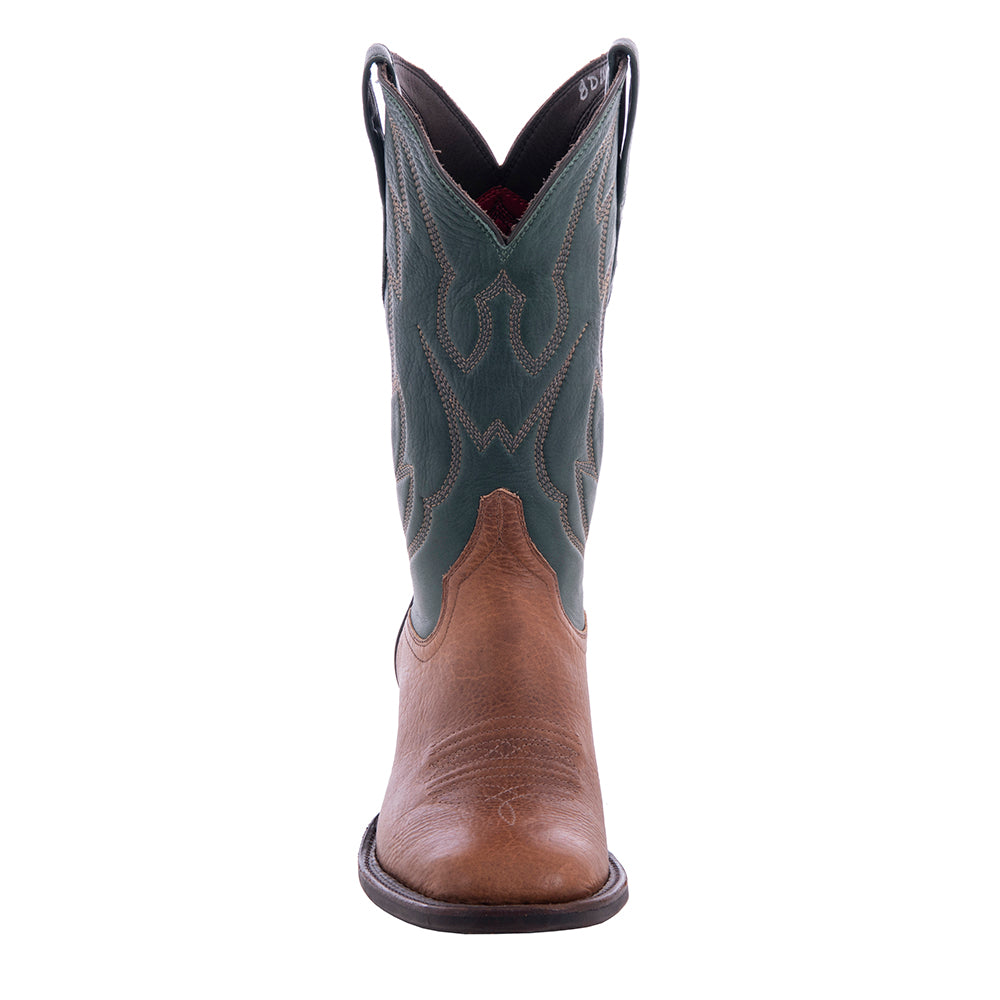Men's Bourbon Bison and Green Renaissance Crown Stitch Cowboy Boot with Mini Vibram Sole