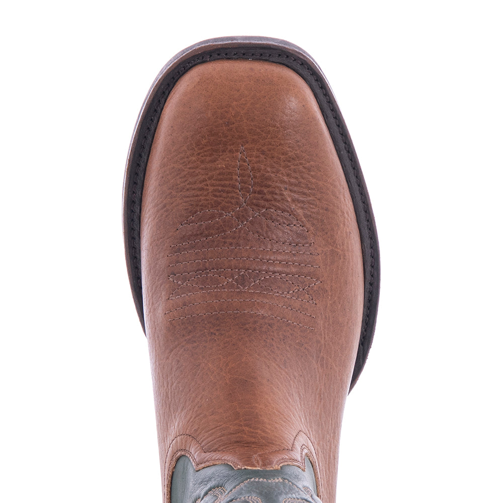Men's Bourbon Bison and Green Renaissance Crown Stitch Cowboy Boot with Mini Vibram Sole