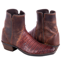 Men's Short Zip Raisin Belly Croc Canella Goat Boot with Mini Vibram Sole