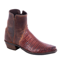 Men's Short Zip Raisin Belly Croc Canella Goat Boot with Mini Vibram Sole