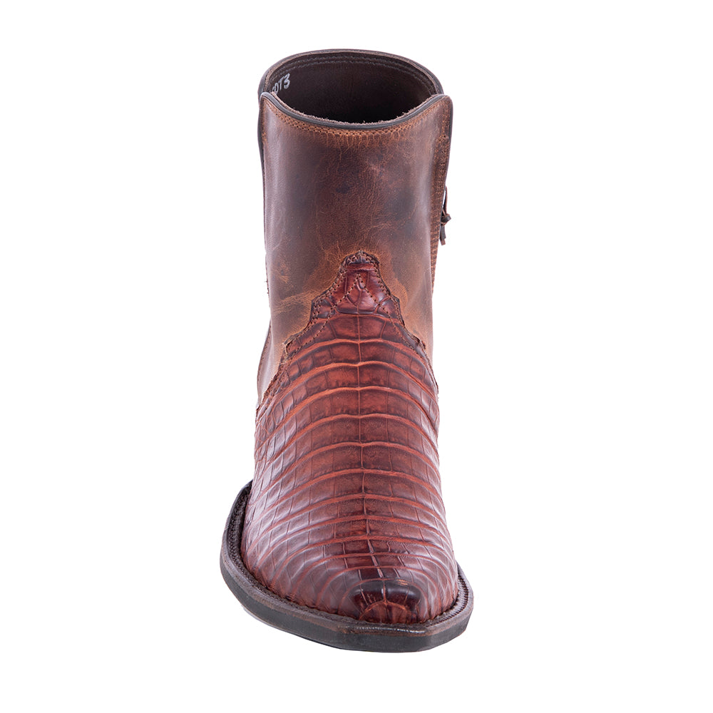 Men's Short Zip Raisin Belly Croc Canella Goat Boot with Mini Vibram Sole
