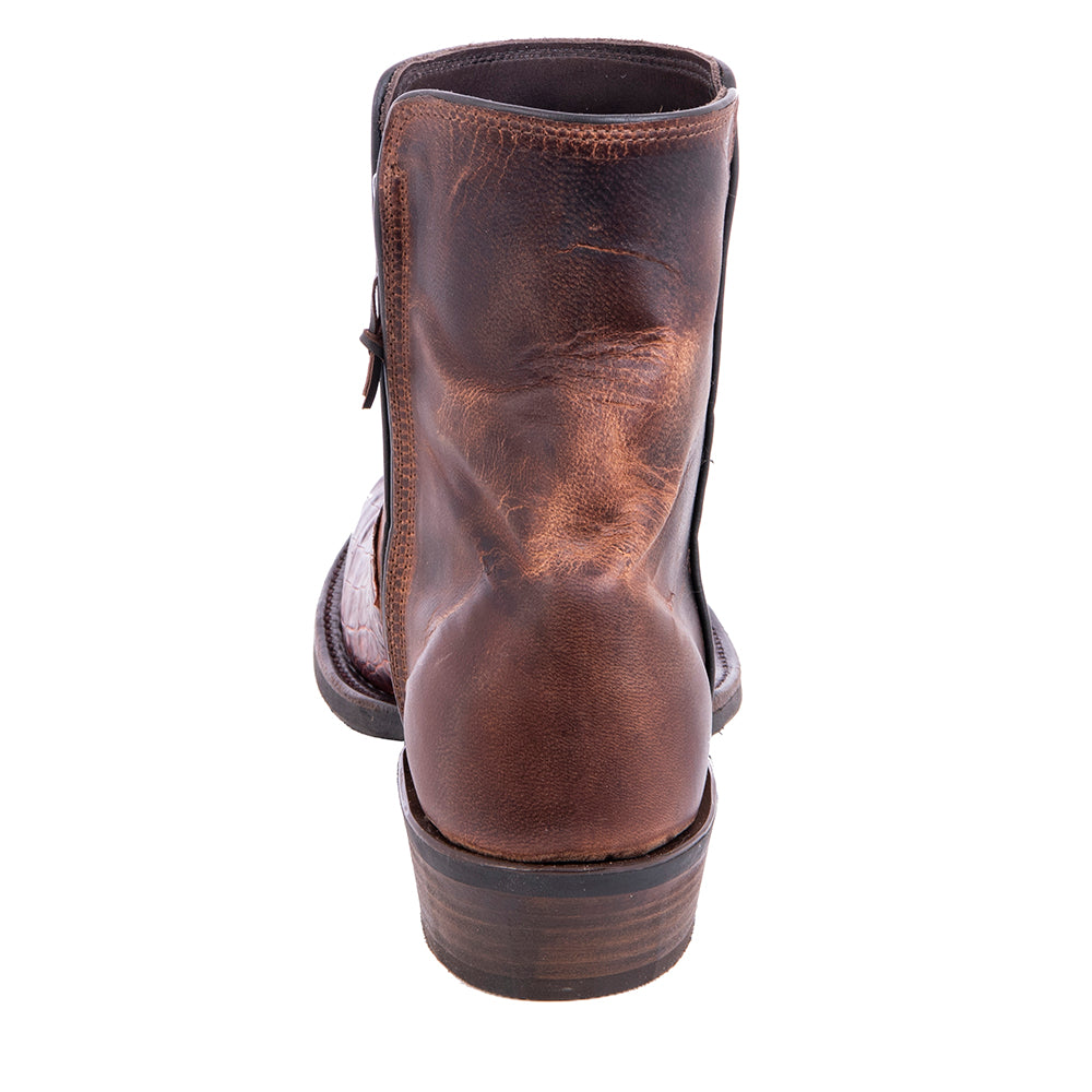 Men's Short Zip Raisin Belly Croc Canella Goat Boot with Mini Vibram Sole