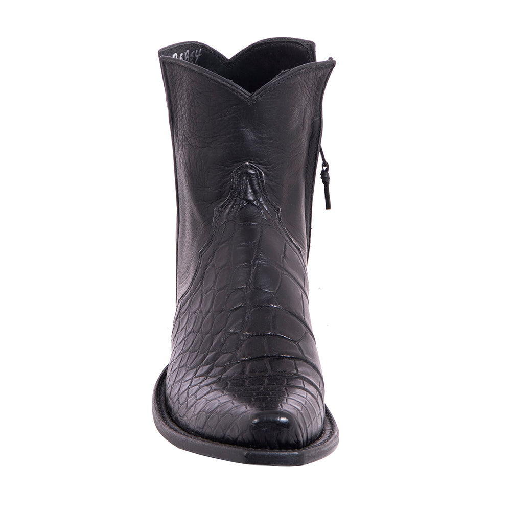 Ladies Black Alligator and Aniline Short Boot