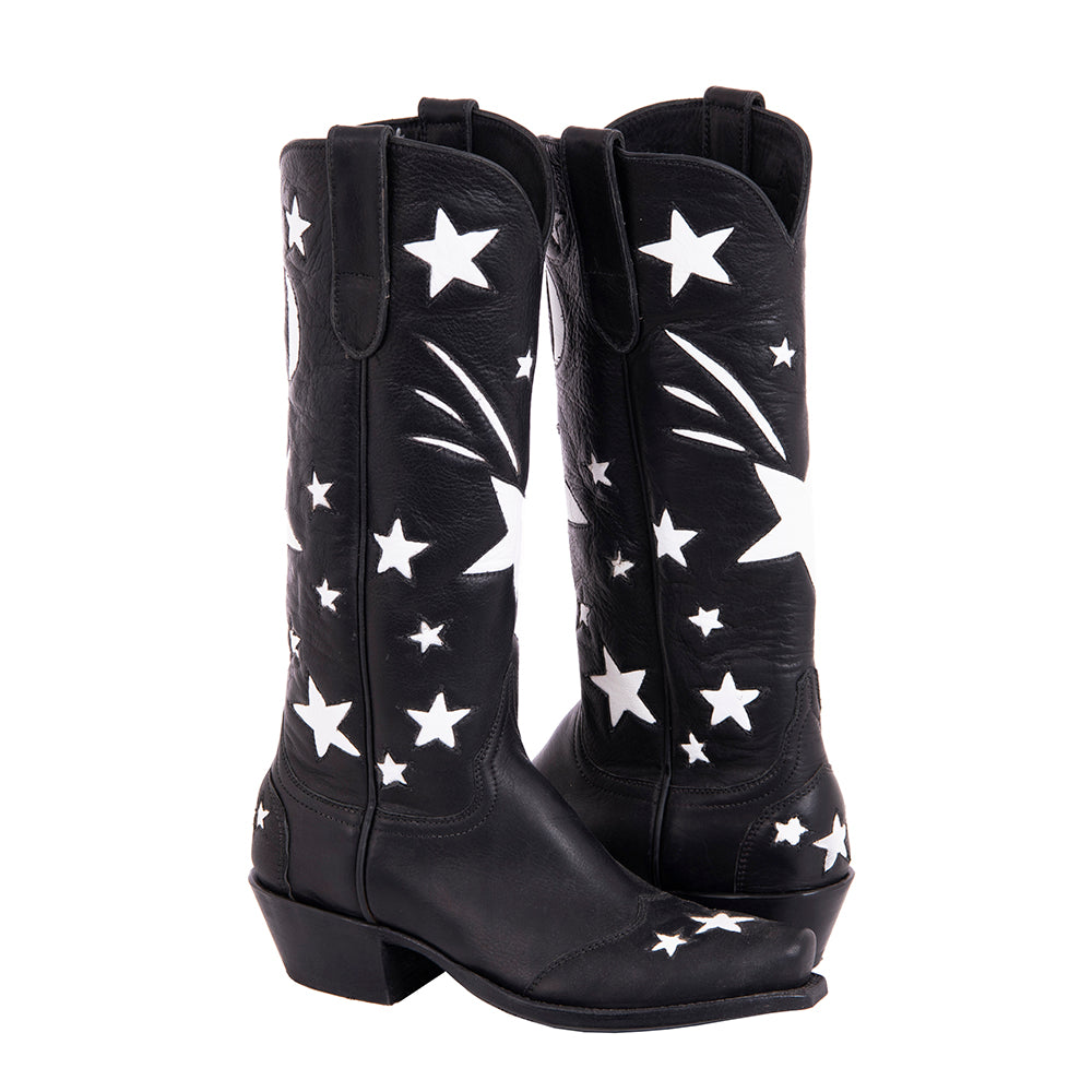 Ladies 13" Black Aniline Star Inlay Cowboy Boot