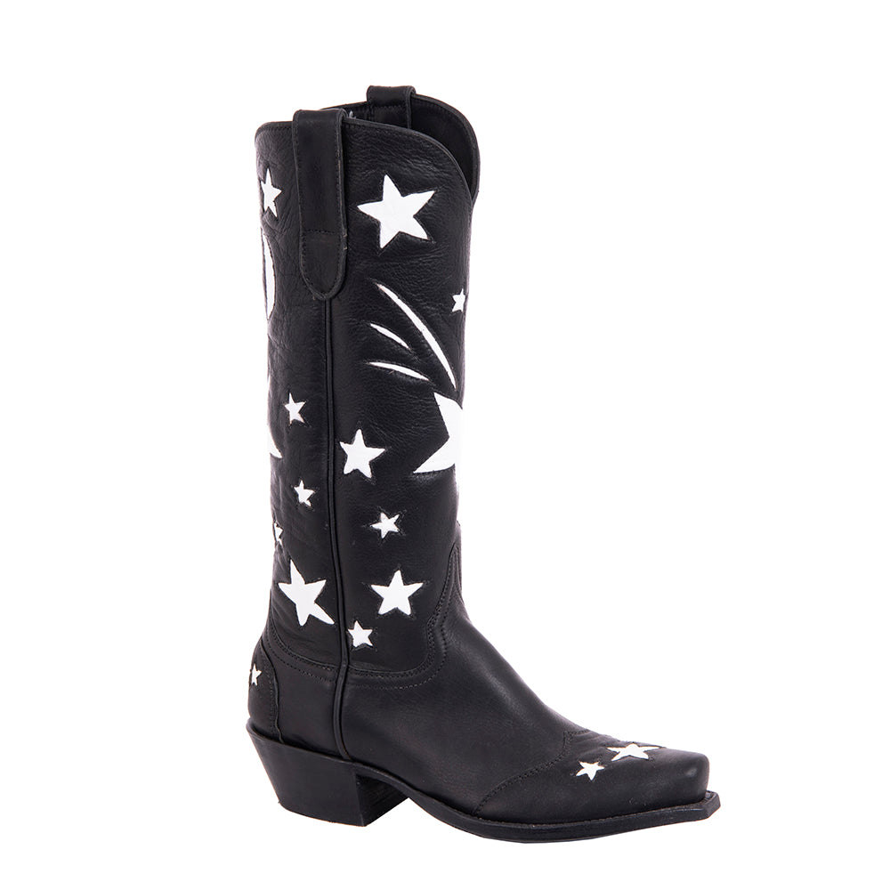 Ladies 13" Black Aniline Star Inlay Cowboy Boot