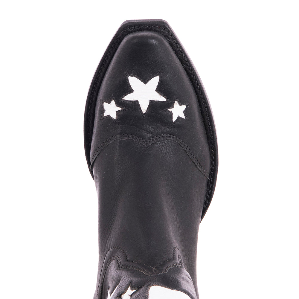 Ladies 13" Black Aniline Star Inlay Cowboy Boot
