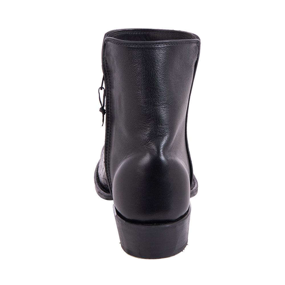 Men's Short Black Caiman Black Aniline Boot with Mini Vibram Sole