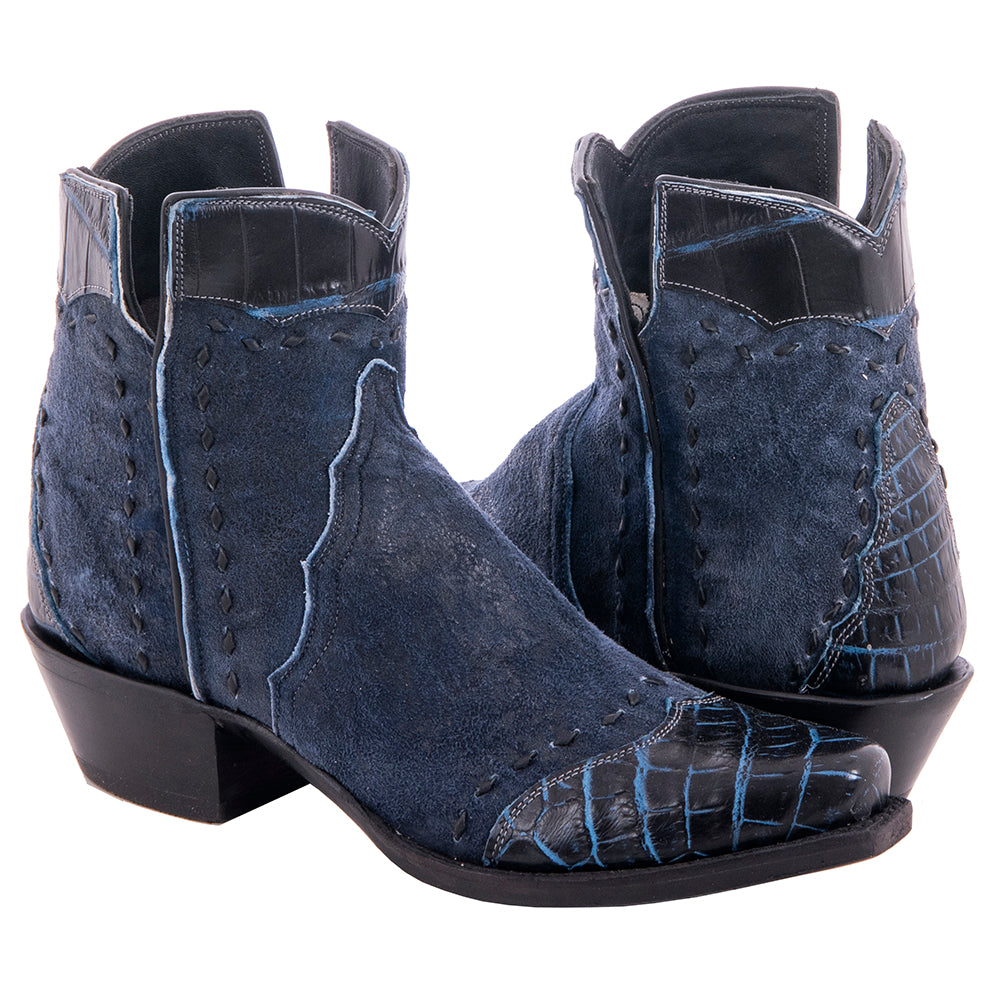 Ladies Short Zip Navy Break 2 Tone Blue Nile Wingtip, Half Collar Full Buckstitch