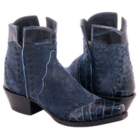 Ladies Short Zip Navy Break 2 Tone Blue Nile Wingtip, Half Collar Full Buckstitch