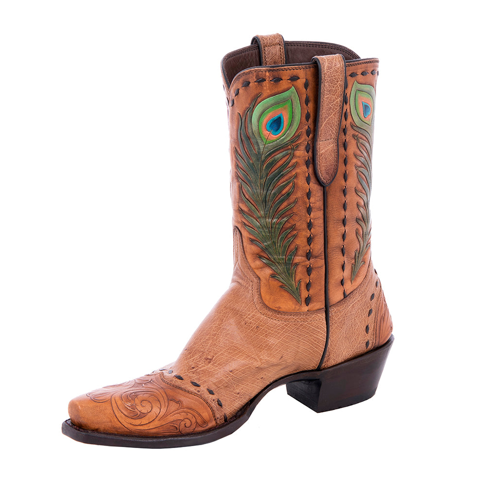 Ladies Hand Tooled Floral Smooth Ostrich Cowboy Boots