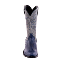Men's Navy Teju Lizard and Grey Break Goat Winn Stitch Cowboy Boot