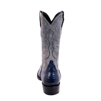Men's Navy Teju Lizard and Grey Break Goat Winn Stitch Cowboy Boot