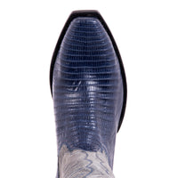 Men's Navy Teju Lizard and Grey Break Goat Winn Stitch Cowboy Boot