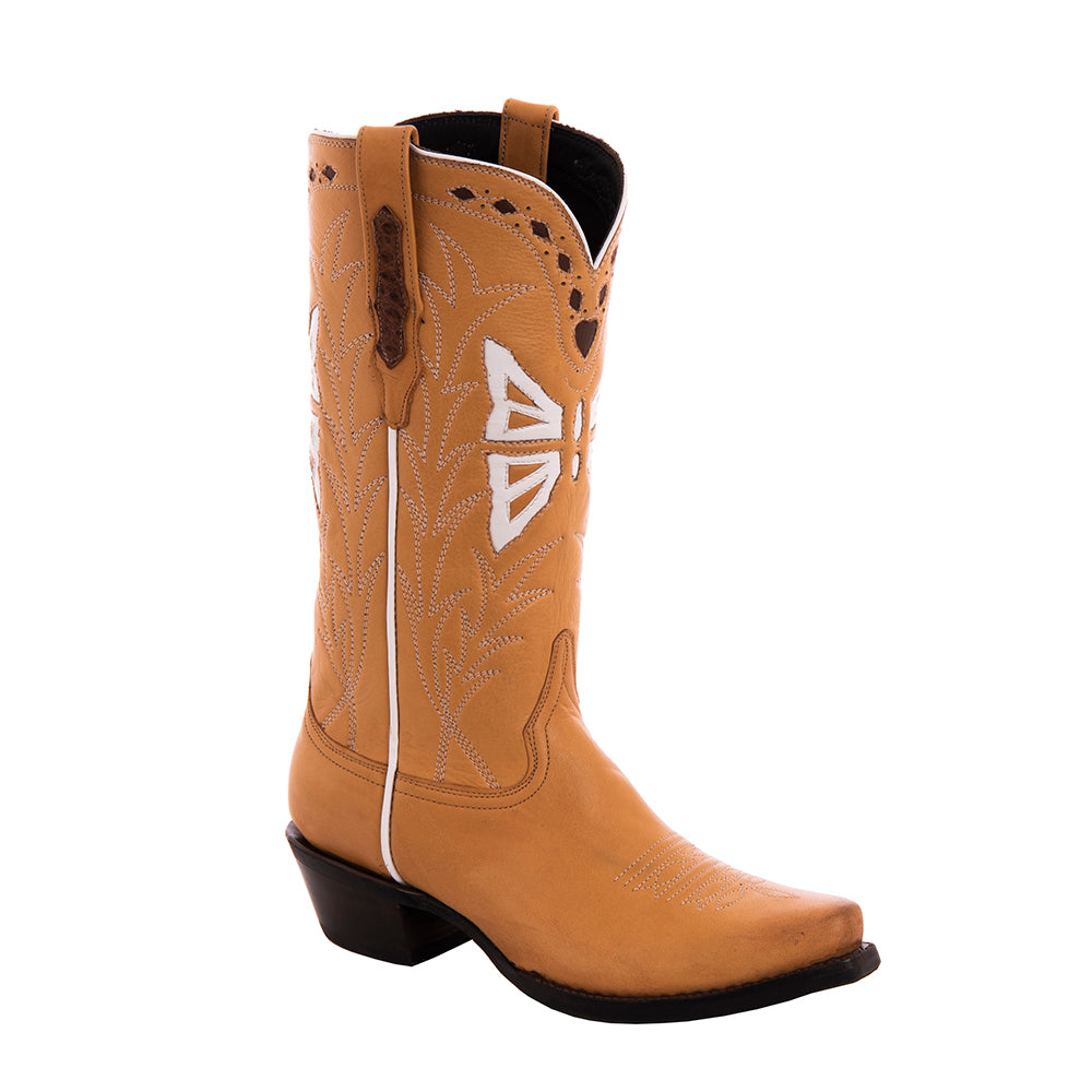 Ladies 13" Pearwood Kidskin Butterfly Inlay Cowboy Boots