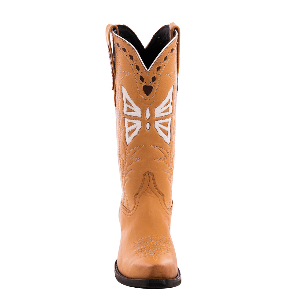 Ladies 13" Pearwood Kidskin Butterfly Inlay Cowboy Boots