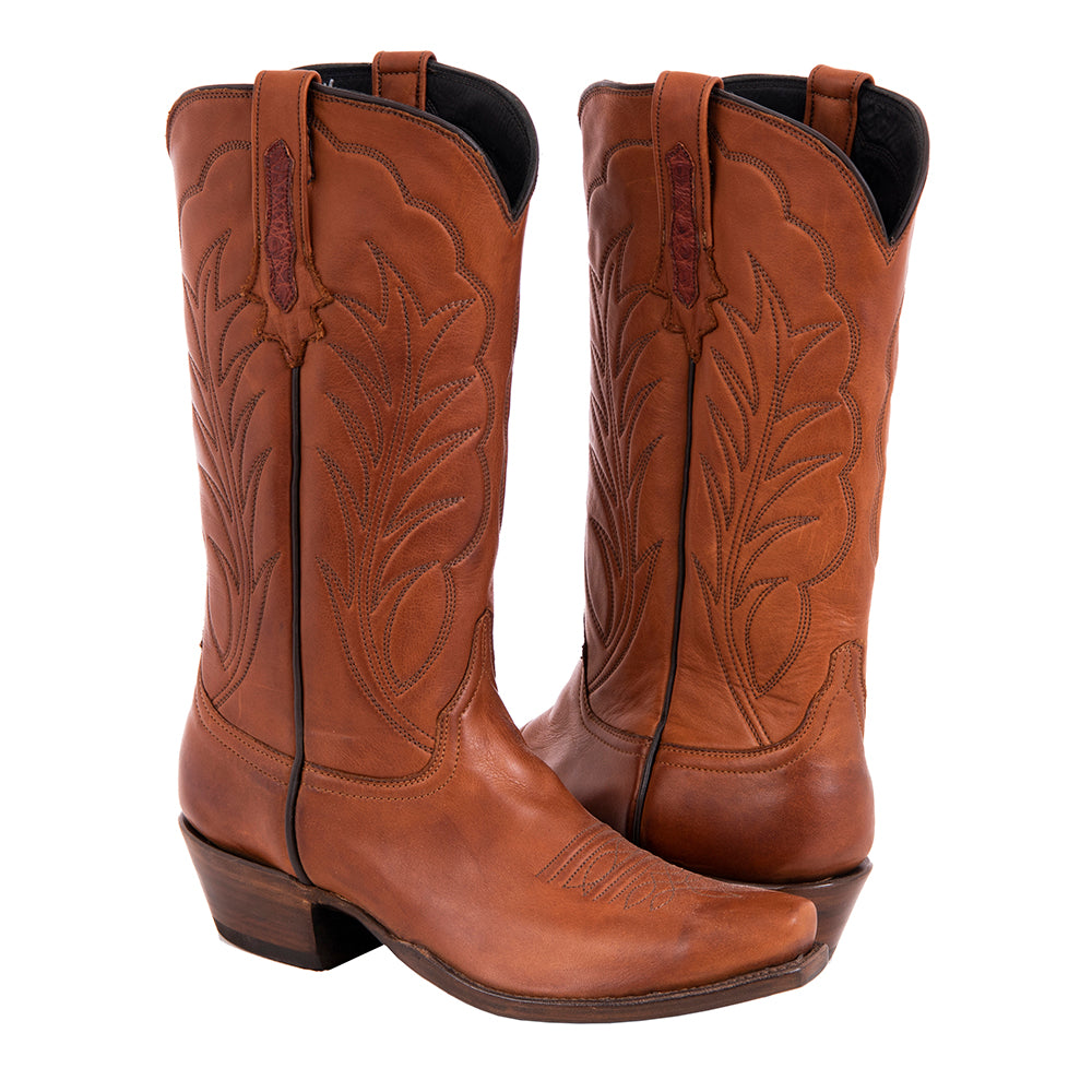Ladies' British Tan Aniline Burnished Winn Stitch with Toe Bug Cowboy Boot