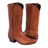 Ladies' British Tan Aniline Burnished Winn Stitch with Toe Bug Cowboy Boot