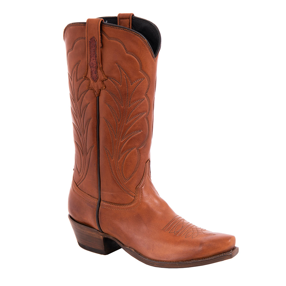 Ladies' British Tan Aniline Burnished Winn Stitch with Toe Bug Cowboy Boot