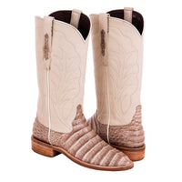 Ladies 13" Natural Caiman Bone Kidskin Roper Boots