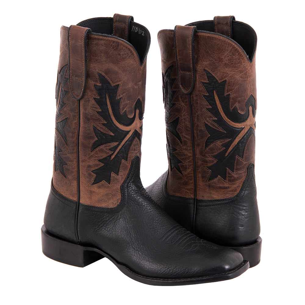 Men's Black Bison and Canella Goat Fern Inlay Cowboy Boot