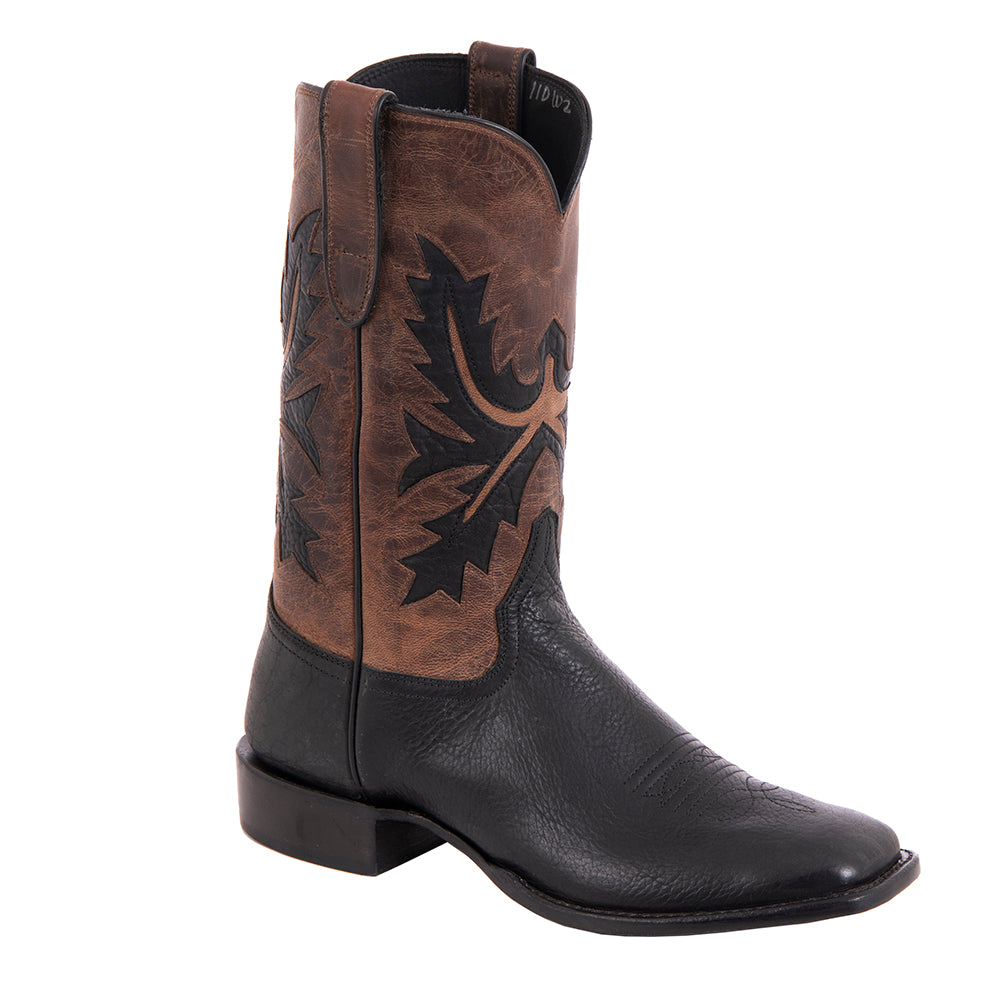 Men's Black Bison and Canella Goat Fern Inlay Cowboy Boot