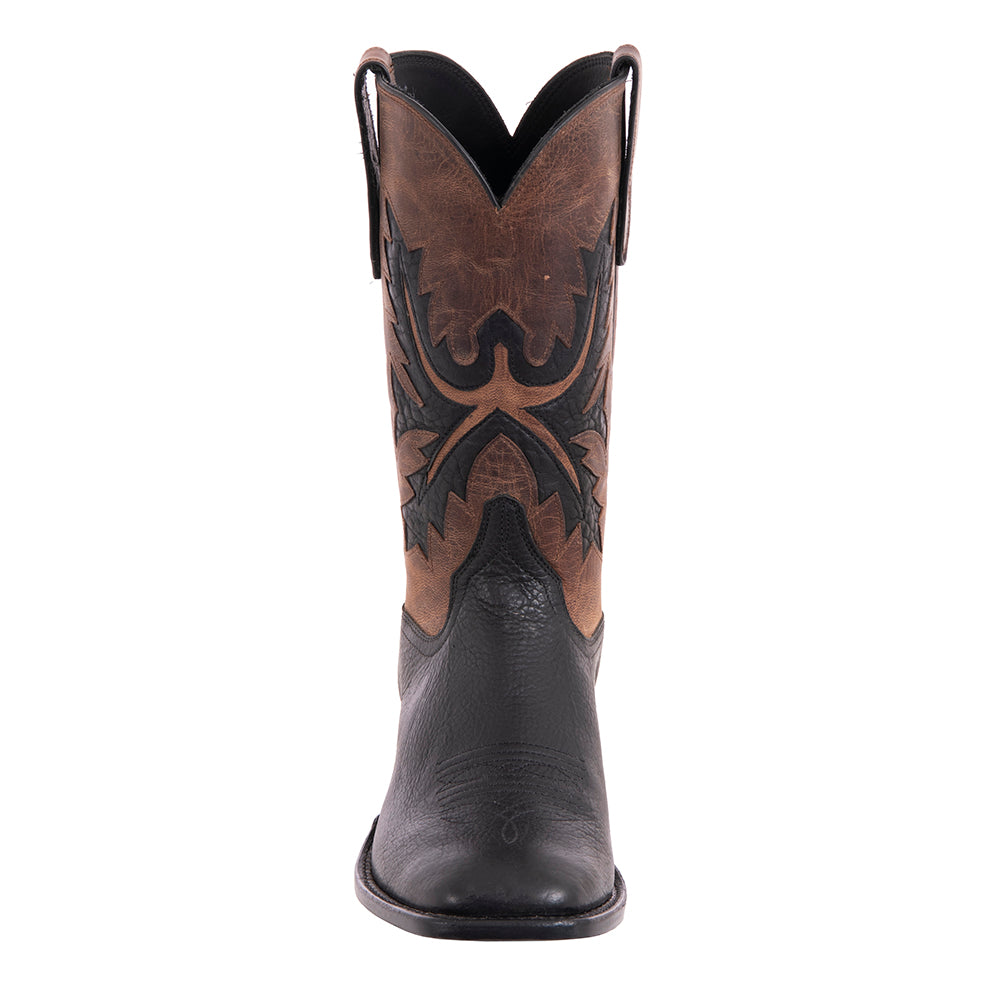 Men's Black Bison and Canella Goat Fern Inlay Cowboy Boot