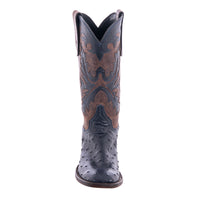 Ladies' Navy Full Quill Ostrich and Canella Goat with Fern Inlay Square Toe Cowboy Boot