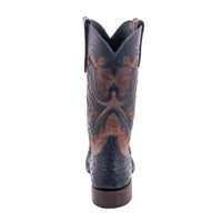 Ladies' Navy Full Quill Ostrich and Canella Goat with Fern Inlay Square Toe Cowboy Boot