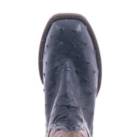 Ladies' Navy Full Quill Ostrich and Canella Goat with Fern Inlay Square Toe Cowboy Boot