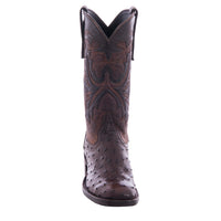 Ladies' Nicotine Full Quill Ostrich and Canella Goat Fern Inlay Cowboy Boot with Spur Lip