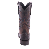 Ladies' Nicotine Full Quill Ostrich and Canella Goat Fern Inlay Cowboy Boot with Spur Lip