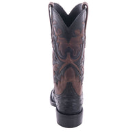 Ladies 12" Black Full Quill Ostrich and Canella Goat Fern Inlay Cowboy Boot