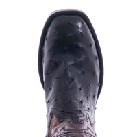 Ladies 12" Black Full Quill Ostrich and Canella Goat Fern Inlay Cowboy Boot