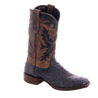 Men's Navy Full Quill Ostrich and Canella Goat Fern Inlay Cowboy Boot with Spur Lip