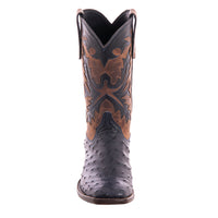 Men's Navy Full Quill Ostrich and Canella Goat Fern Inlay Cowboy Boot with Spur Lip